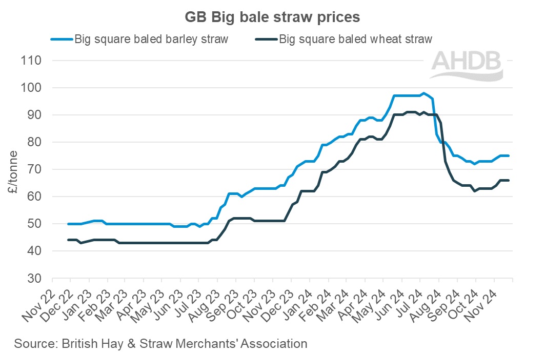 GB Big bale straw weekly prices graph 24 November 2024.